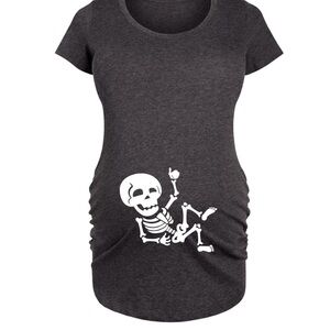 Bloom Maternity HALLOWEEN Large Skeleton Baby Pregnancy Graphic Tee - Gray